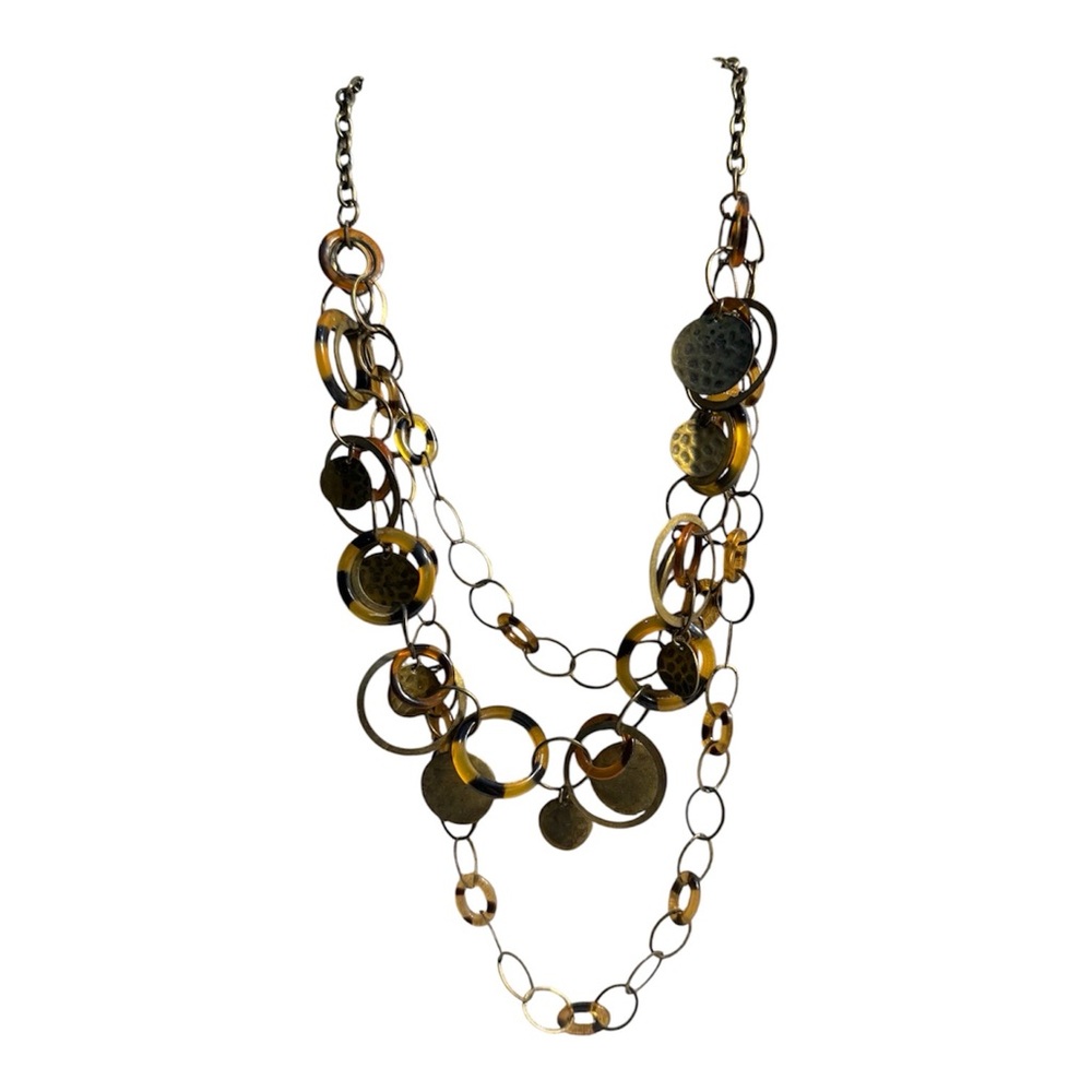 Layered Tortoiseshell Ring & Disc Necklace - Brown